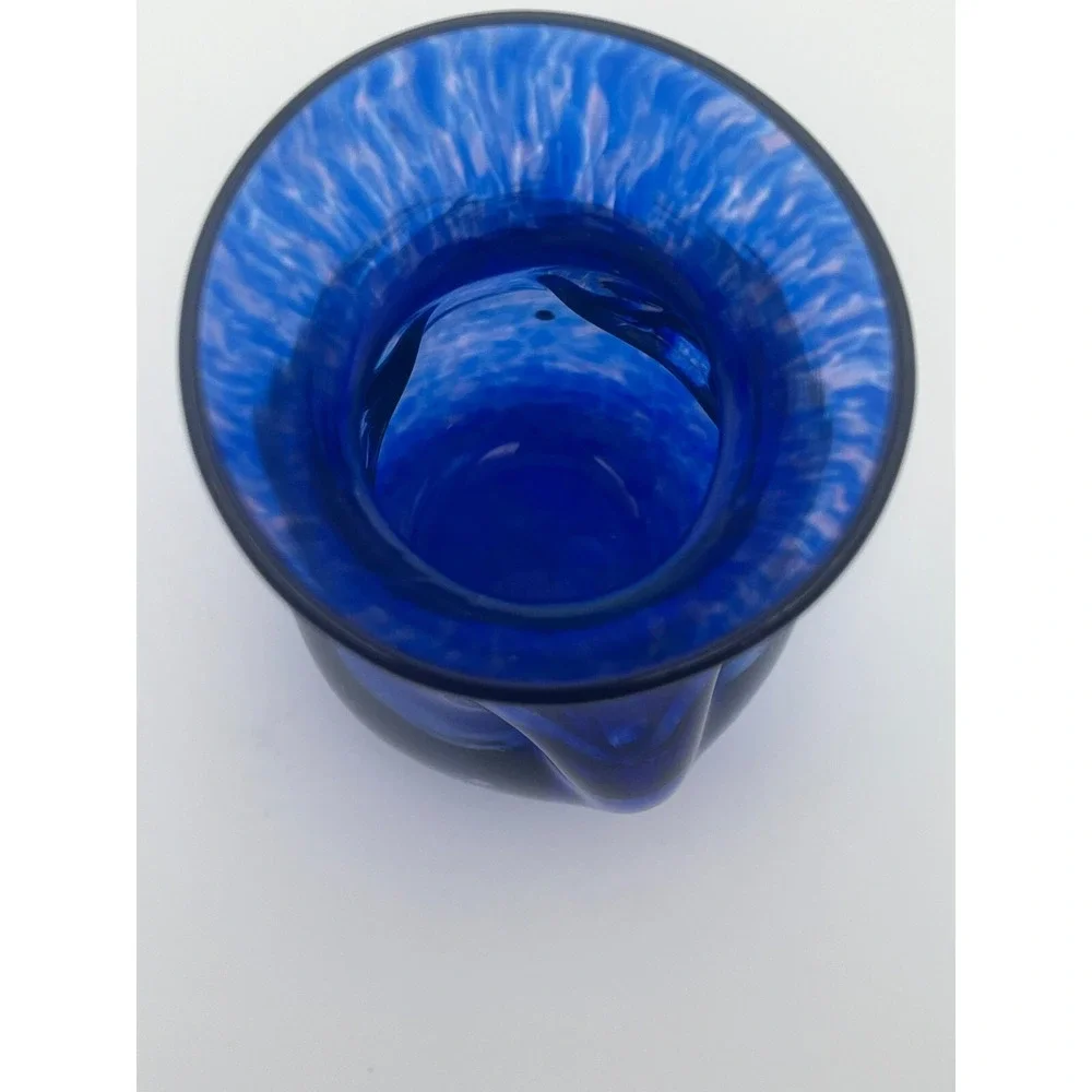 Vintage Cobalt Blue Hand Blown Glass Ruffle Vase. Hand Painted Lot‎ of two